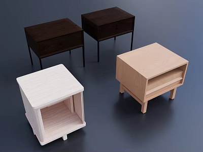 Modern Wooden Bedside Tables With Drawers Open Shelves And Light Dark Tones 3d model