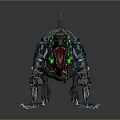 Biomechanical Dinosaur Character With Spiked Back Green Blue Cybernetic Parts And Open Mouth