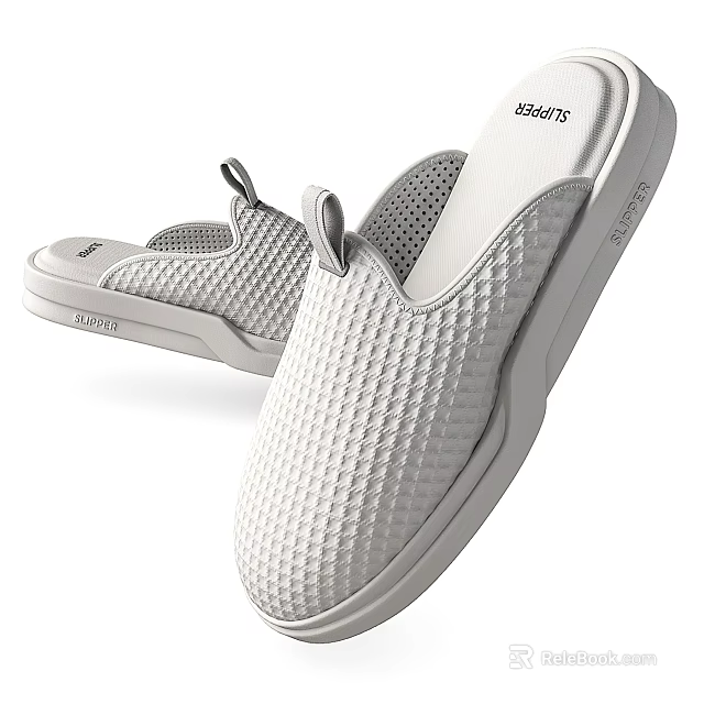 White Slippers with Woven Texture Breathable Holes and Thick Sole for Comfortable Wear 3d model 