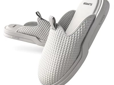 White Slippers with Woven Texture Breathable Holes and Thick Sole for Comfortable Wear 3d model