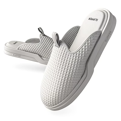 White Slippers with Woven Texture Breathable Holes and Thick Sole for Comfortable Wear 3d model