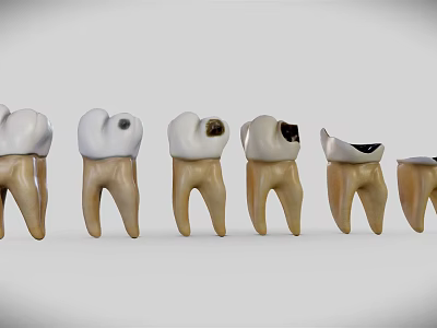 Progression Stages of Tooth Decay From Healthy to Severely Damaged Teeth 3d model