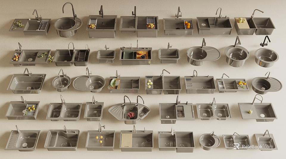 Various Kitchen Sinks Featuring Different Designs And Styles For Home Kitchen Use 3d model 