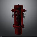 Red Fire Hydrant On Building Exterior With Chain And Bolt Details