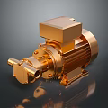 Golden Industrial Pump Motor With Shiny Metallic Texture And Detailed Components