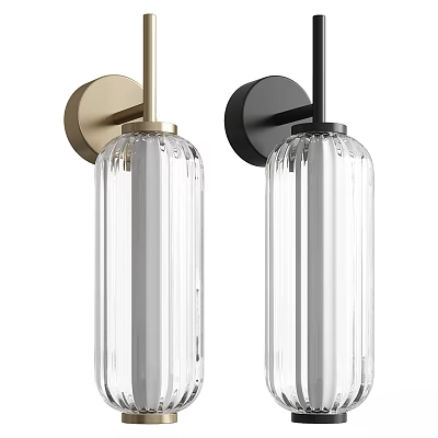 Modern Wall Sconces With Transparent Vertical Striped Glass Shade And Gold Black Base 3d model