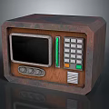 Vintage Rustic Microwave Oven With Wooden Metal Body Black Screen Knobs And Green Buttons