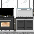 Modern Kitchen Interior With Built in Appliances Oven Stove And Storage Cabinets