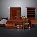 Vintage Wooden Furniture Collection With Bed Wardrobe Bookshelf Desk Chest Chair And Cabinet