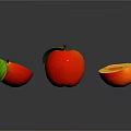 Fresh Red Apple With Whole And Sliced Pieces Showing Flesh And Core On Dark Background