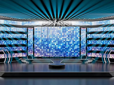 Modern Stage Design With Blue LED Screen Curved Structures And Lighting Effects 3d model