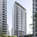 Modern High Rise Residential Building With Glass Curtain Walls And Trees Around