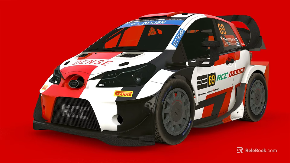 Red White Black High Performance Racing Car With RCC EC 69 Race Design Logos 3d model 