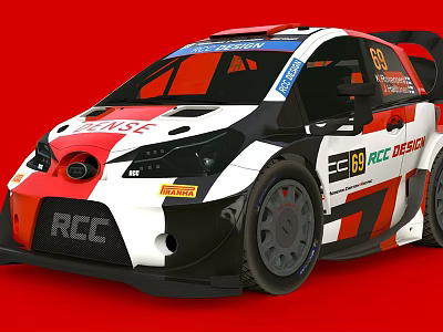 Red White Black High Performance Racing Car With RCC EC 69 Race Design Logos 3d model