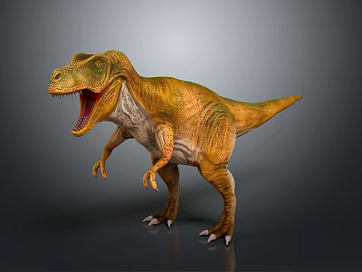 Realistic Tyrannosaurus Rex Dinosaur 3D Model With Open Mouth And Green Yellow Skin 3d model