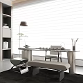 Elegant Modern Tea Room Interior Design With Wooden Table Tea Set Window Blinds And Natural Light
