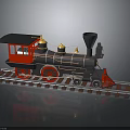 Vintage Steam Locomotive Black And Red With Gold Accents On Railroad Tracks