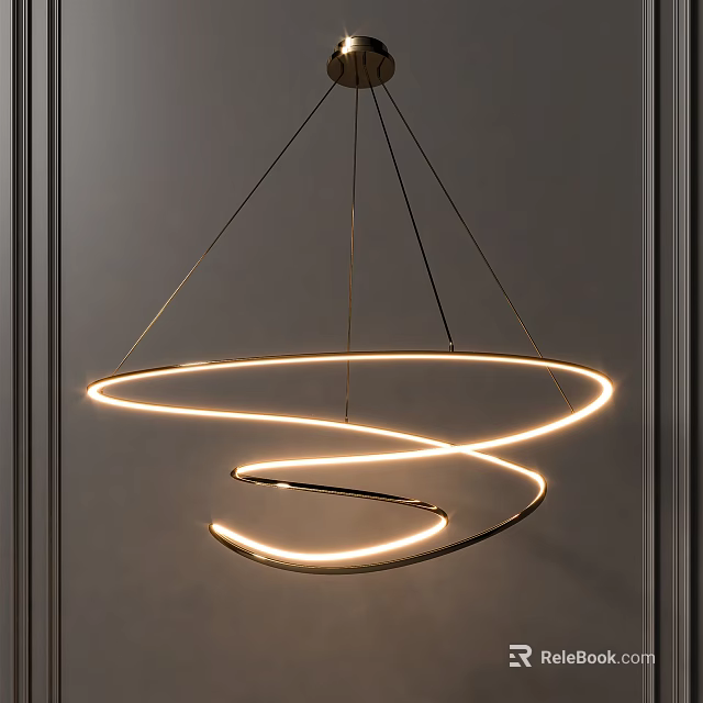 Modern Curved Rings Chandelier With LED Light For Sleek Interior Design 3d model 