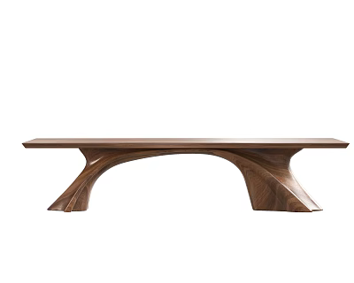 Modern Minimalist Tea Table And Chairs With Walnut Wood Unique Curved Leg Design 3d model