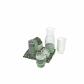 Transparent Glass Tableware Set With Green Macarons Ice Cubes And Glittery Tray