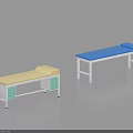 Medical Examination Table With Yellow Cushion White Frame And Green Drawers