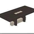 Rectangular Dark Wooden Dining Table With Square Block Base And Small Accents 3d model