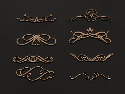 Elegant Ornamental Carvings with Different Curved Patterns and Intricate Designs on Black Background 3d model