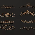 Elegant Ornamental Carvings with Different Curved Patterns and Intricate Designs on Black Background