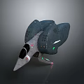 Futuristic Spaceship with Sleek Dark Design Sharp Nose Green Red Lights and Side Engines
