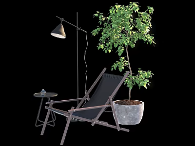 Cozy Lounge Chair With Floor Lamp Side Table And Potted Tree 3d model