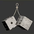 Dice Shaped Daily Life Items Connected by Rope With Holes on Surface Concrete Like Material