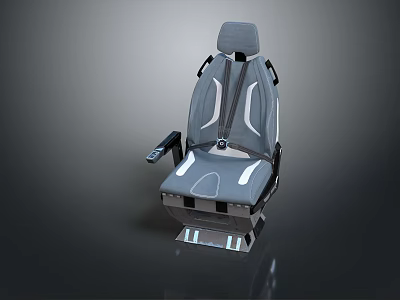 Gray Ergonomic Equipment Seat With Adjustable Armrest And Safety Belt Design 3d model