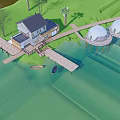 Boutique Homestay Building With Geodesic Domes Lakeside Green Lawn And Trees