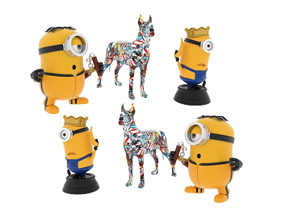 Stylish Decorative Ornament Set With Minion Figurines And Colorful Zebra Statues 3d model