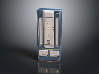 Modern Vertical Electronic Control Device With Blue Casing Gray Panel And Indicator Lights 3d model