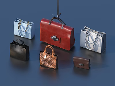 Stylish Leather Handbags In Various Colors Different Styles With Chain Details And Top Handles 3d model