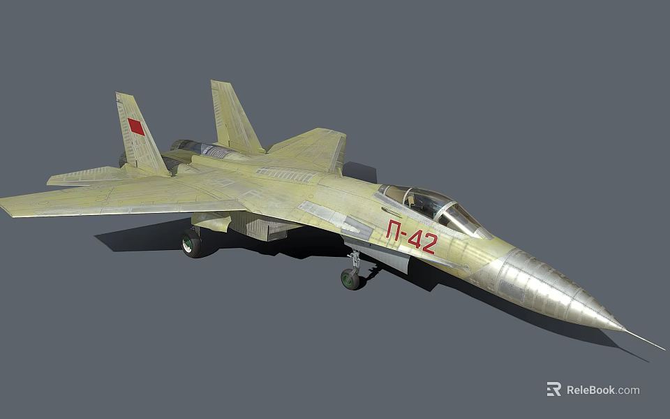 Yellow Fighter Jet Side View With P-42 Marking Red Emblem And Cockpit Design 3d model 