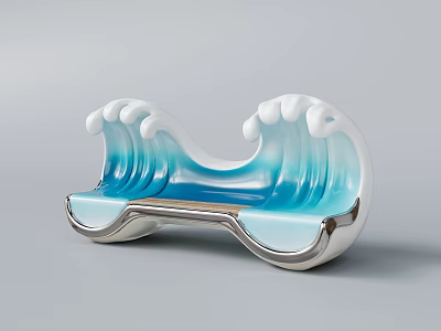 Sleek Wave Shaped Outdoor Chair with Blue and White Ceramic Glossy Smooth Design 3d model