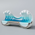 Sleek Wave Shaped Outdoor Chair with Blue and White Ceramic Glossy Smooth Design