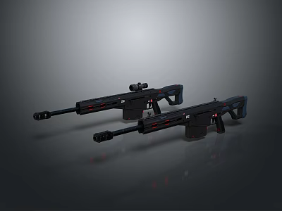 Modern Black Tactical Rifles With Scope And Red Accent Details 3d model