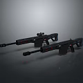 Modern Black Tactical Rifles With Scope And Red Accent Details 3d model