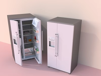 Modern Double Door Refrigerator With Open Door And Freezer For Food Storage 3d model