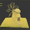Traditional Wooden Windmill with Thatched Roof and Classic Wooden Structure on Green Grass Base