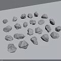 Scattered Gray Stone And Wood Elements On Light Blue Background Surface 3d model