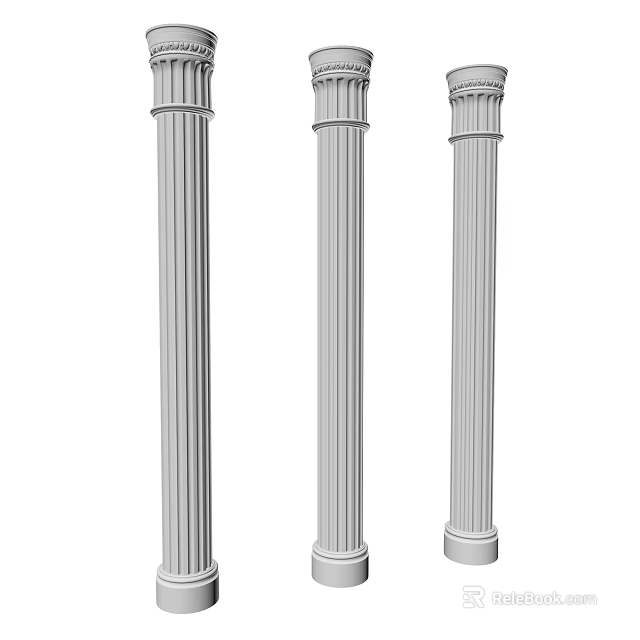 Three White Fluted Roman Columns With Classical Ornate Decorative Tops 3d model