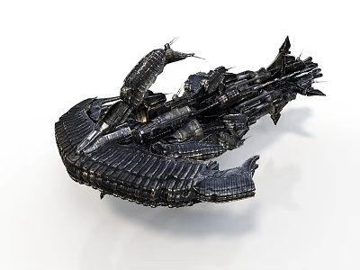 sci-fi style mechanical fish warship sci-fi spaceship alien spaceship mechanical biological metal armor black armored fish mechanical dragon fin tail spike 3d model
