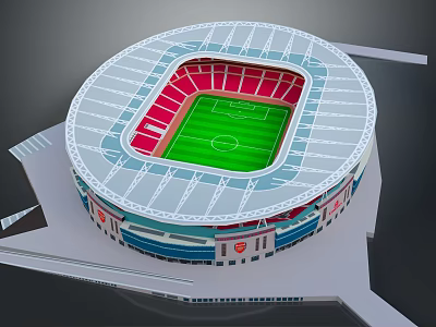 Modern Stadium Architecture With Red Seats Green Football Pitch And White Roof Structure 3d model