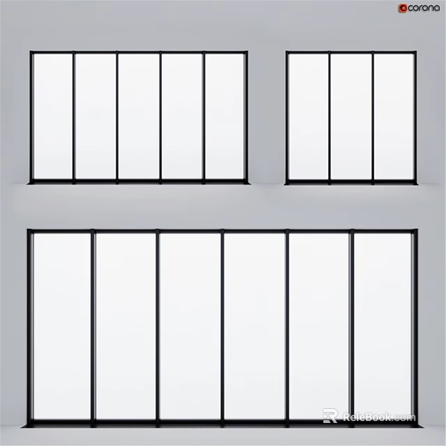 Modern Casement Windows With Black Frames And Clear Glass Panels Design 3d model 