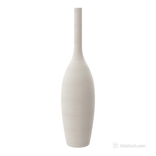 White Ceramic Vase With Vertical Striped Texture For Home Decoration 3d model 