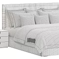 Modern Double Bed With Upholstered Headboard Light Beige Bedding And Nightstand 3d model